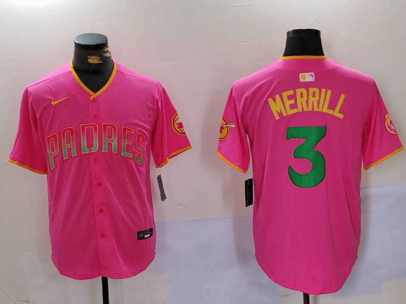 Mens San Diego Padres #3 Jackson Merrill Pink Player Number Fashion Baseball Jerseys